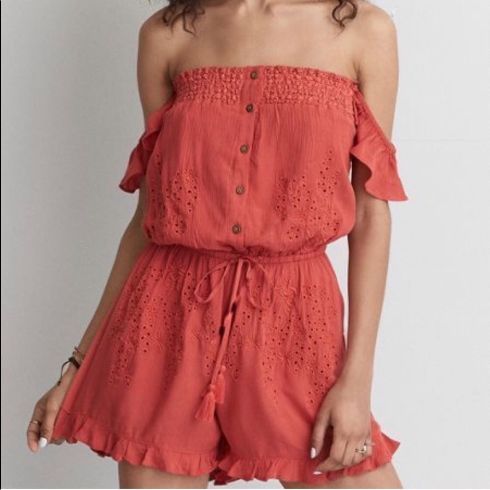 American Eagle 🦅 Coral Off Shoulder Romper